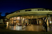 Deluxe room balcony and restaurant area