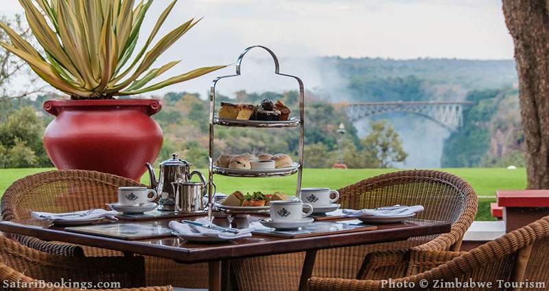 High tea on the veranda at Victoria Falls Hotel