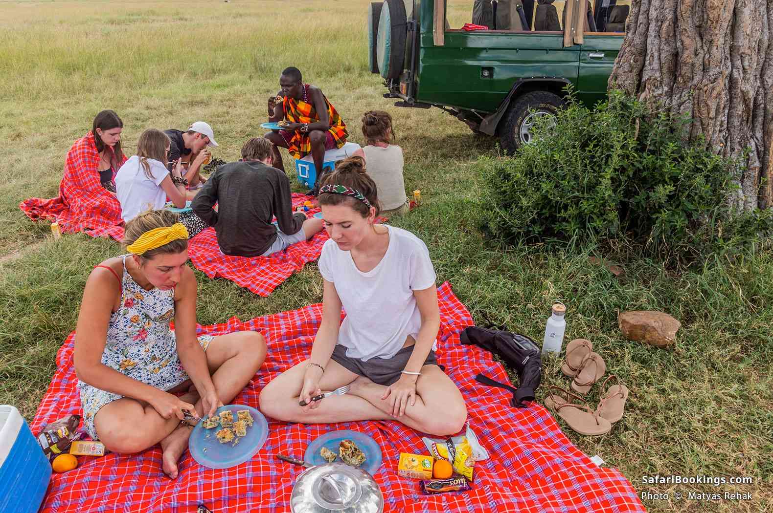Safari participants having lunch in Masai Mara