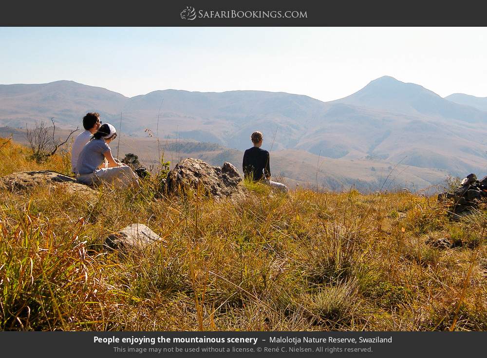 People enjoying the mountainous scenery in Malolotja NR in Malolotja Nature Reserve, Eswatini