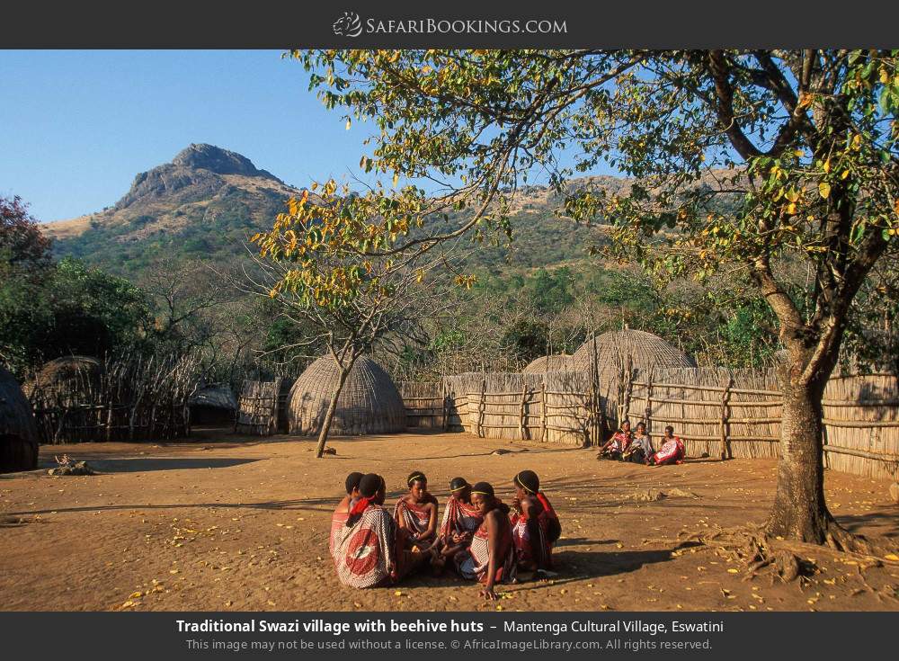 Traditional Swazi village with beehive huts, Mantenga Cultural Village in Mantenga Cultural Village, Eswatini