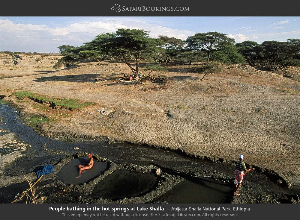People bathing in the hot springs at Lake Shalla in Abijatta-Shalla National Park, Ethiopia