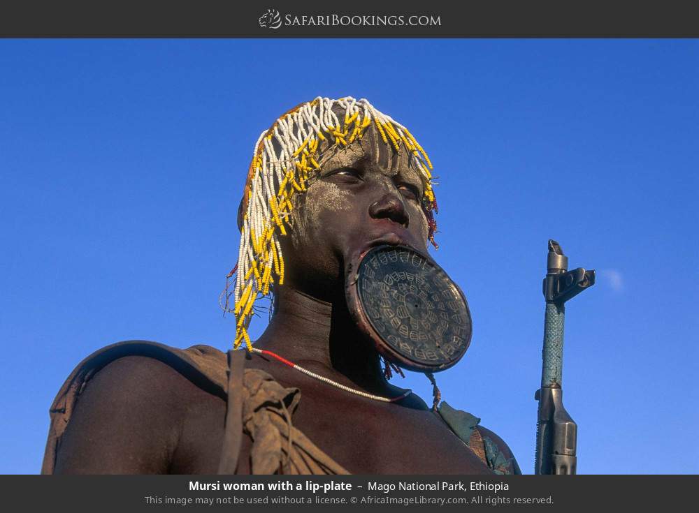 Mursi woman with a lip-plate in Mago National Park, Ethiopia