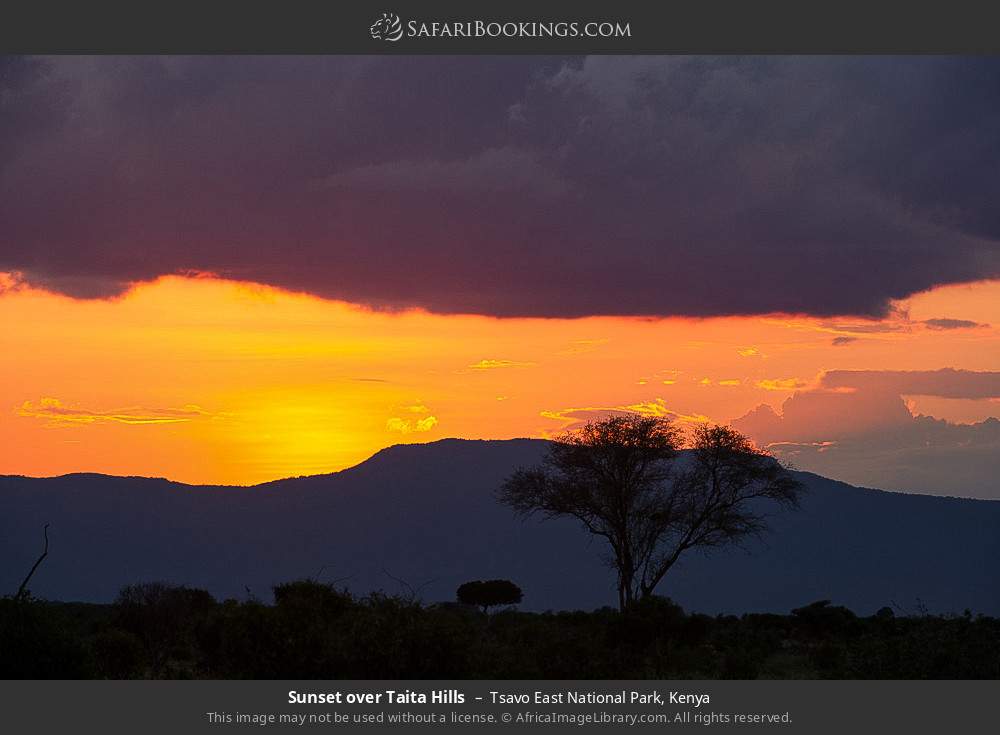 Sunset over Taita Hills in Tsavo East National Park, Kenya