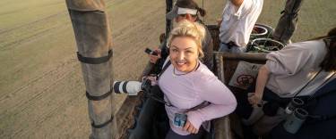Floating high above the savannah plains on a hot-air balloon safari