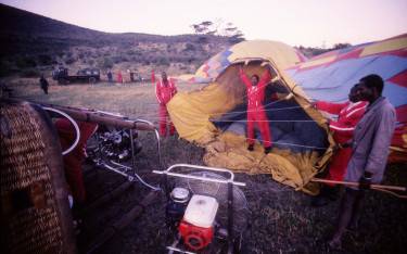 Preparing the balloons for take-off