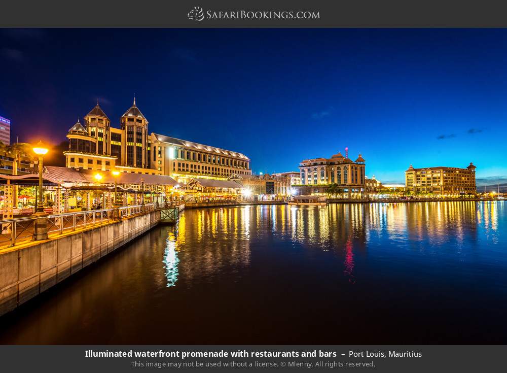 Port Louis' waterfront promenade in Port Louis, Mauritius
