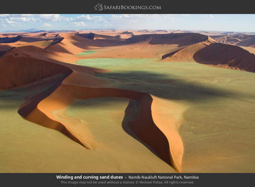 Winding and curving sand dunes in Namib-Naukluft NP in Namib-Naukluft National Park, Namibia
