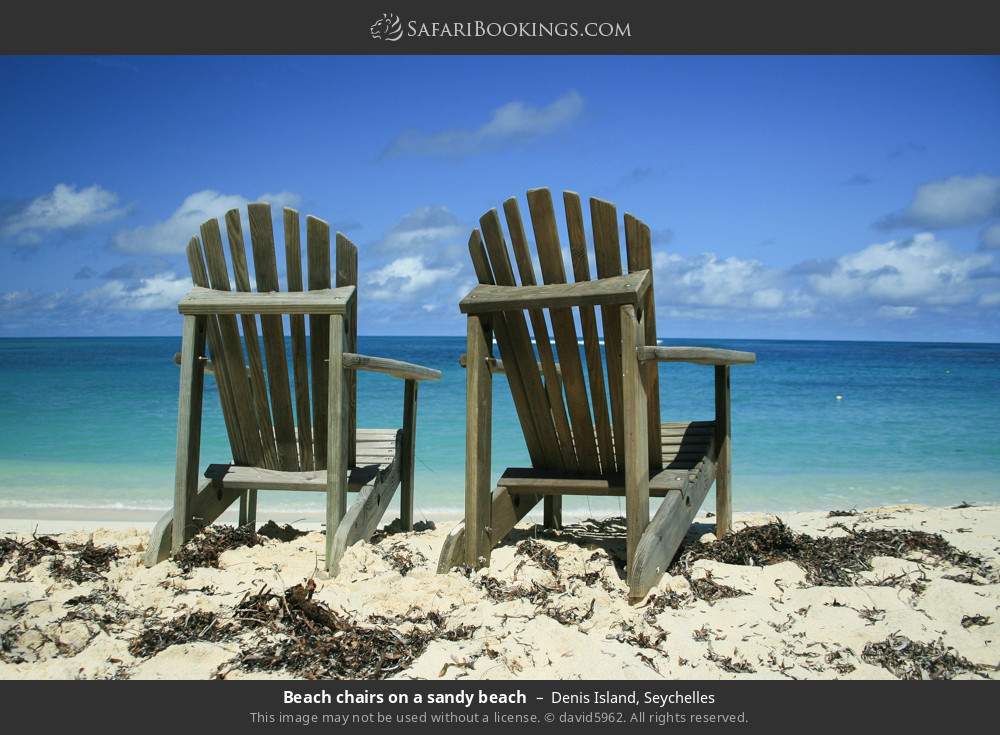 Beach chairs on Denis Island in Denis Island, Seychelles
