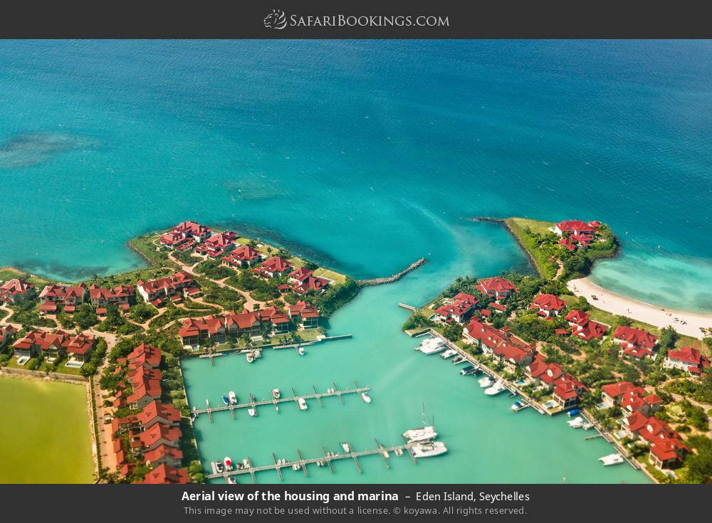 Aerial view of the housing and marina on Eden Island in Eden Island, Seychelles