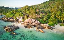Lagoon and boulder rock formations at Anse Takamaka