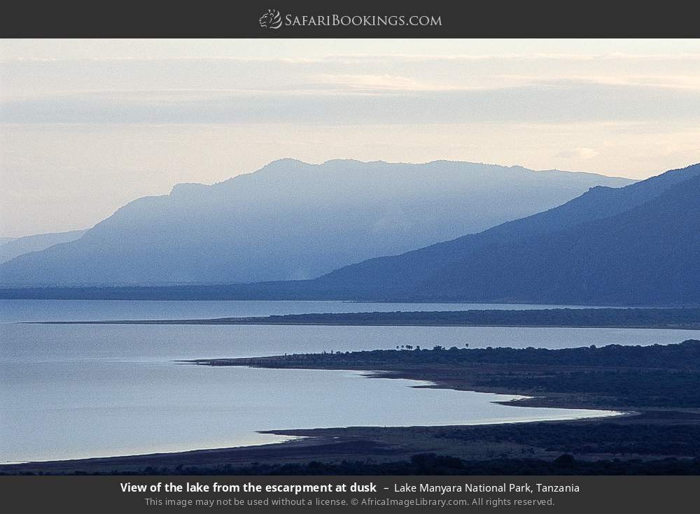 View of the lake from the escarpment at dusk in Lake Manyara National Park, Tanzania