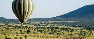 The wildebeest migration seen on a hot-air balloon safari