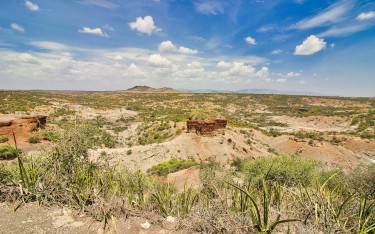 View over the site of ancient hominid fossils found by the Leakey family