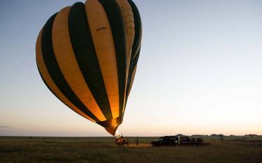 Filling the balloon with hot air before takeoff