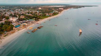 Aerial view of the town and beach
