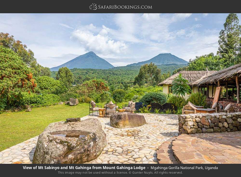 View of Mt Sabyinyo and Mt Gahinga from Mount Gahinga Lodge in Mgahinga Gorilla National Park, Uganda