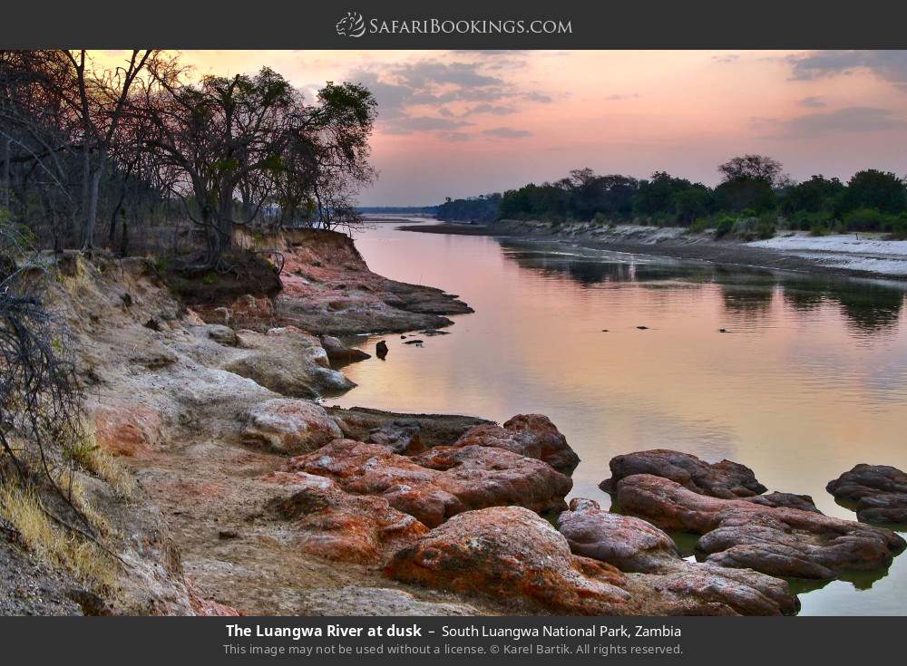 The Luangwa River at dusk in South Luangwa National Park, Zambia