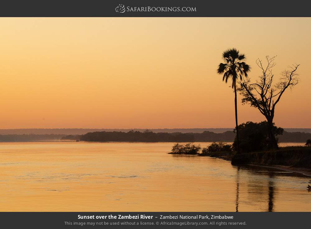 Sunset over the Zambezi River in Zambezi National Park, Zimbabwe