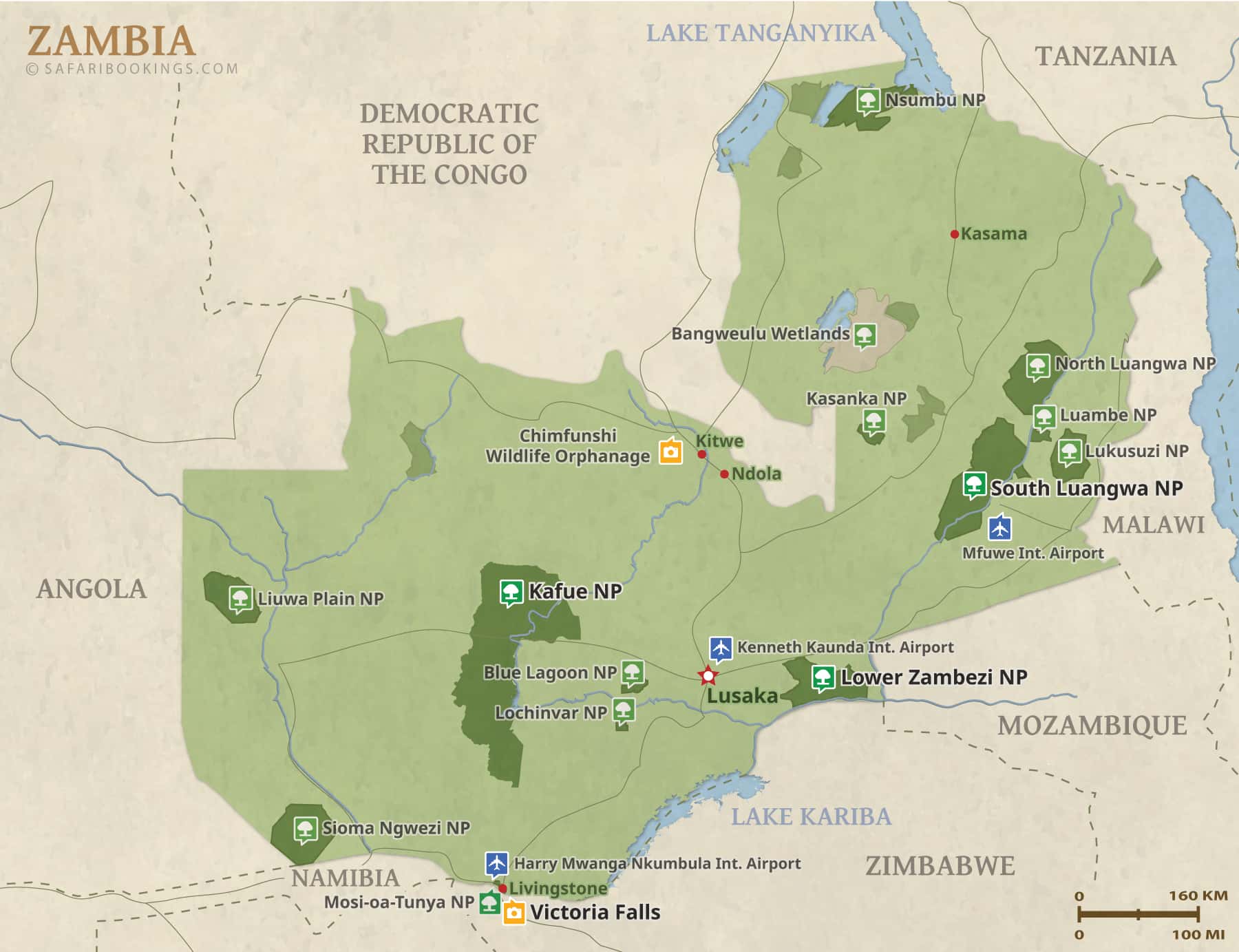 Detailed Map of Zambia National Parks