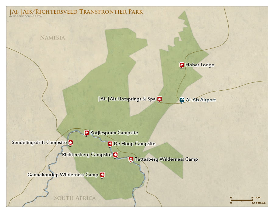 Detailed Map of |Ai-|Ais/Richtersveld Transfrontier Park
