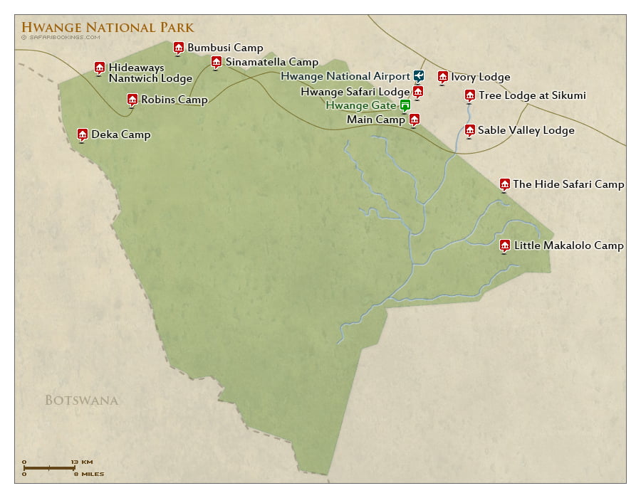 Detailed Map of Hwange National Park