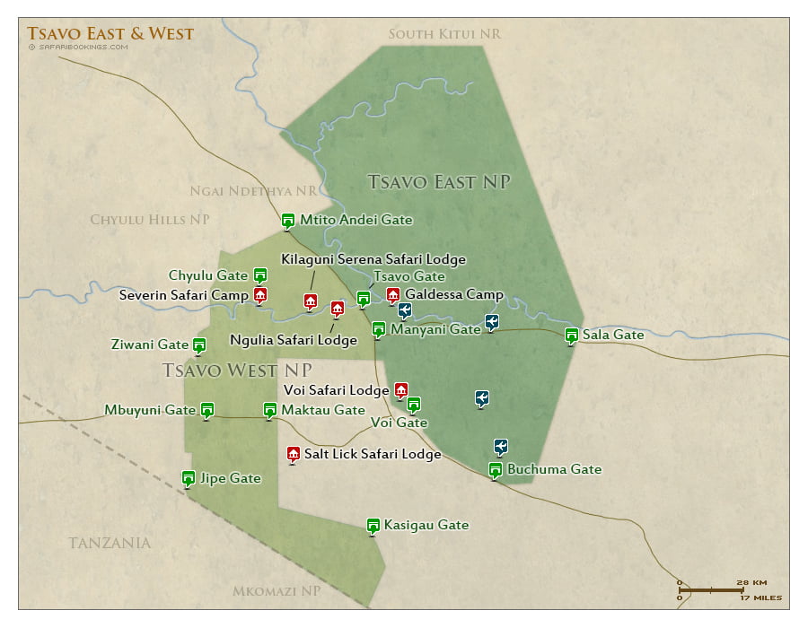 Detailed Map of Tsavo East National Park