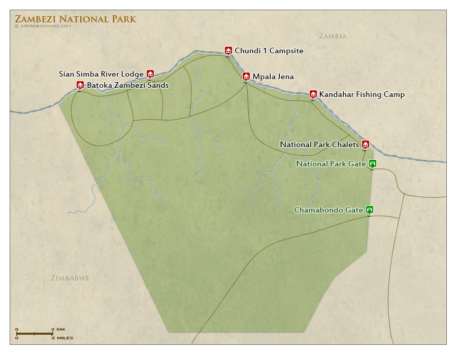 Detailed Map of Zambezi National Park